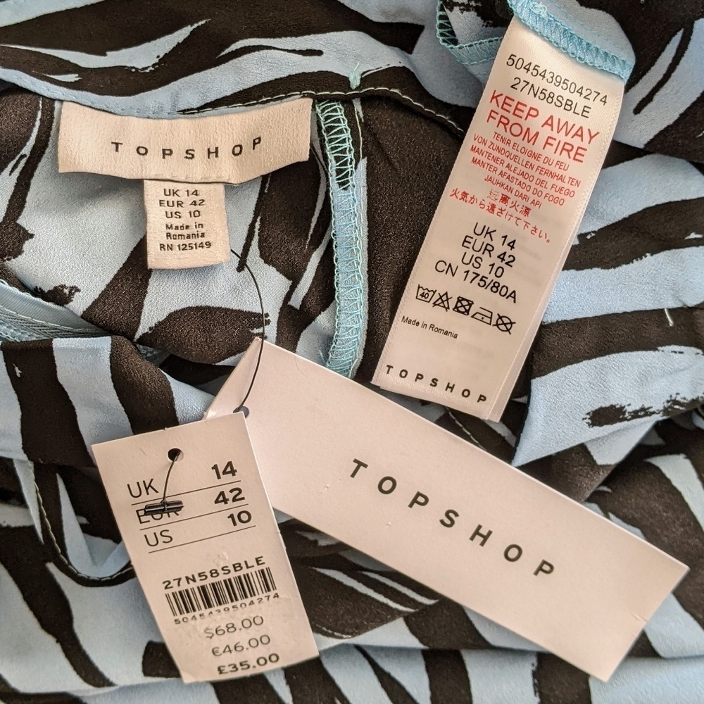 Topshop Skirt Sarong Style Overwrap Asymmetric Hem Zebra Print Blue Black 10 NWT - Picture 15 of 15